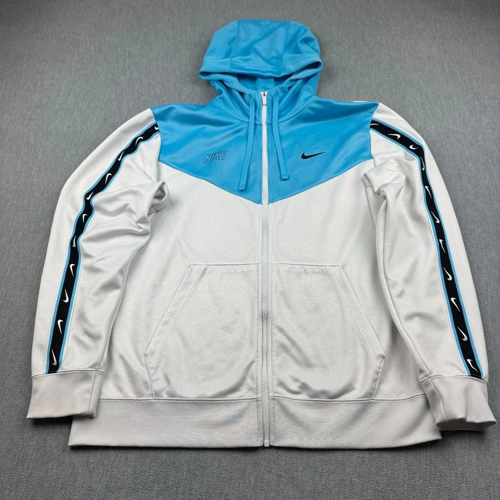 Nike Jacket Mens XL White Hoodie Sportswear Repeat Poly Knit Full-Zip Gym Active